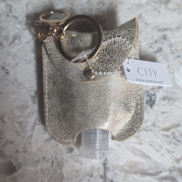 Metallic Gold Leather with "Love" plate Hand Sanitizer Keychain - Picture 4 of 4